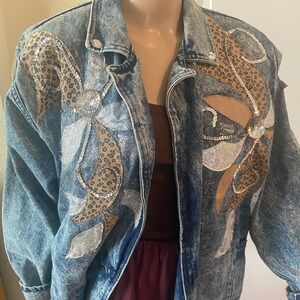 Hand-decorated denim trench coat